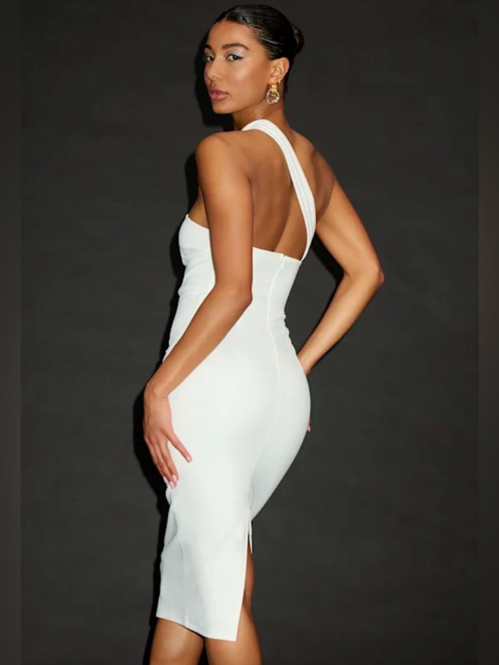 One-Shoulder White Midi Dress - Picture 2 of 7